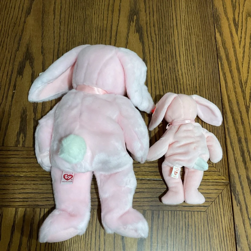 Ty Pink Bunny Duo Plush Set beanie and buddy HOPPITY